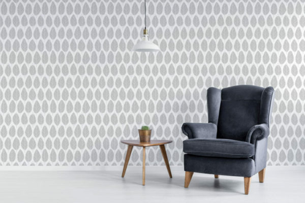 Gray and white leaf wallpaper for walls
