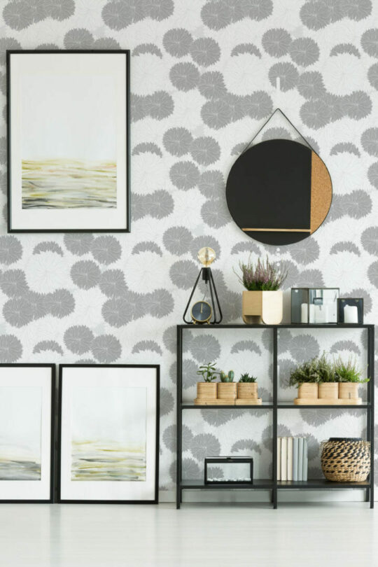 Gray and white floral self adhesive wallpaper