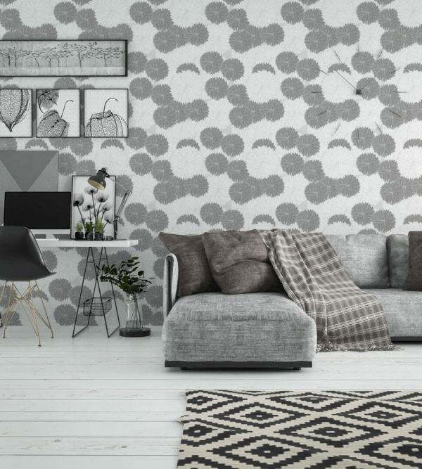 Gray and white floral temporary wallpaper
