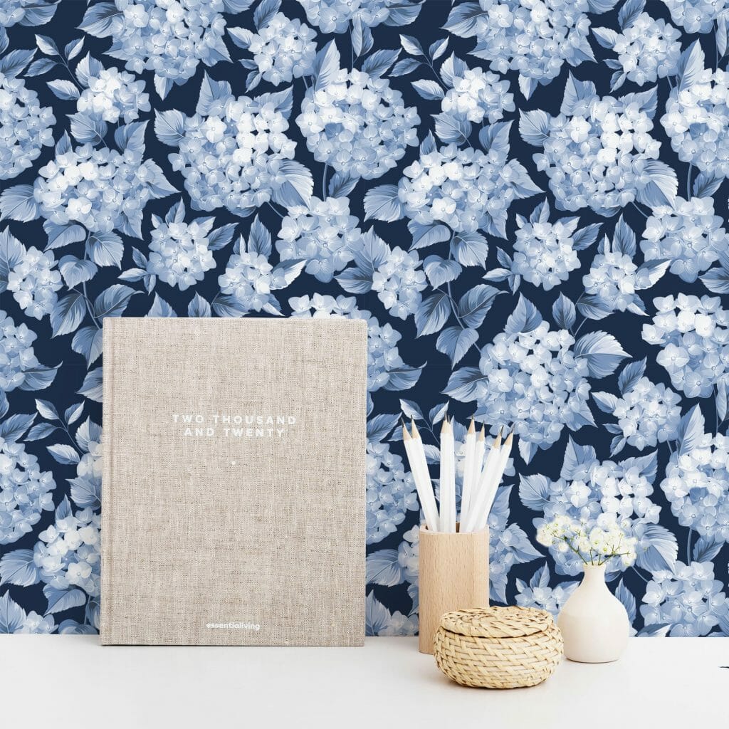 White and blue floral pattern peel and stick wallpaper - Fancy Walls