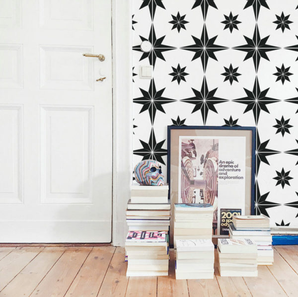 Black and white geometric star peel and stick wallpaper