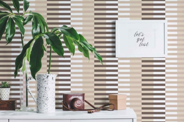 Brown striped wallpaper for walls