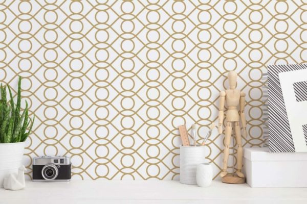 Beige and white Art Deco wallpaper for walls