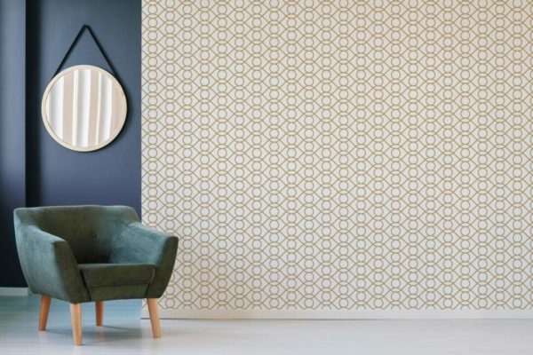 Beige and white Art Deco stick on wallpaper