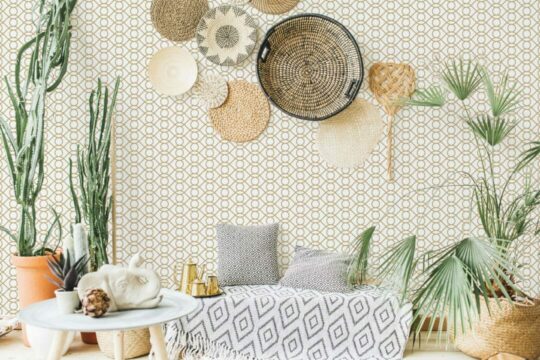 Beige and white Art Deco temporary wallpaper