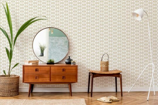 Beige and white Art Deco peel and stick wallpaper