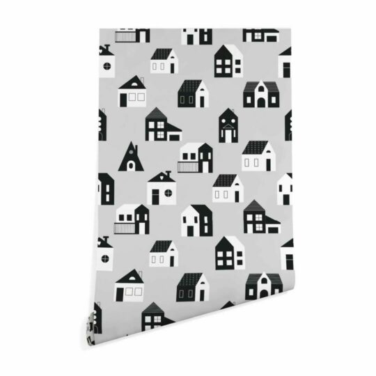 Gray, black and white house wallpaper peel and stick
