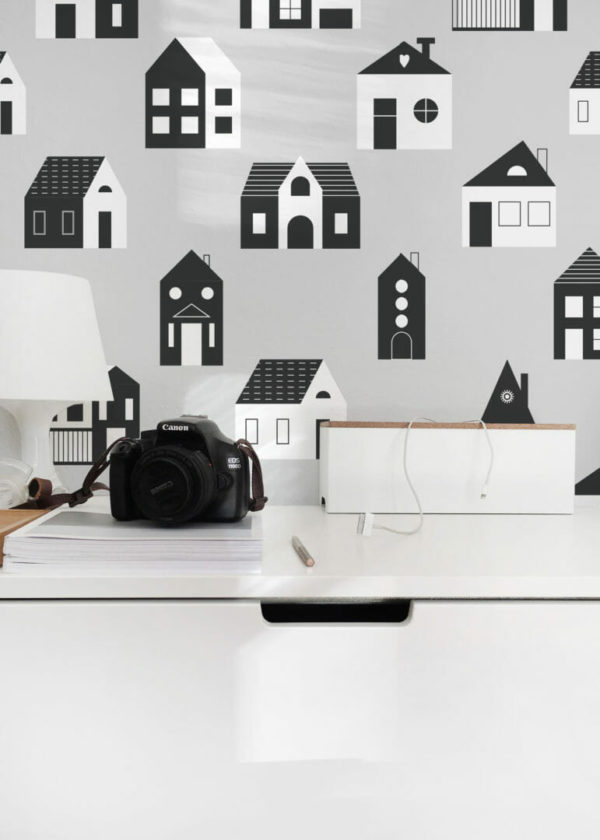Gray, black and white house peel and stick wallpaper