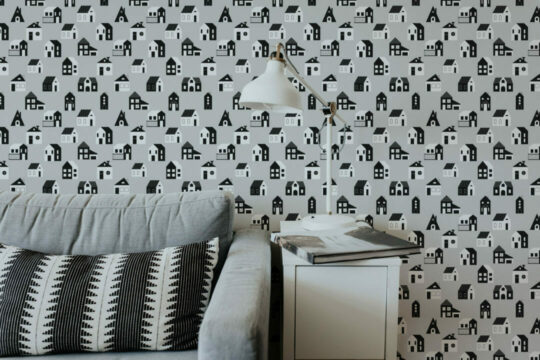 Gray, black and white house temporary wallpaper