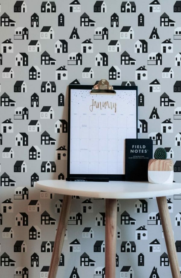 Gray, black and white house peel stick wallpaper