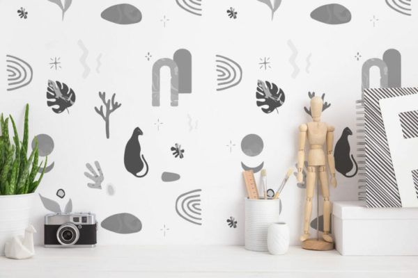 Black and white boho peel and stick wallpaper