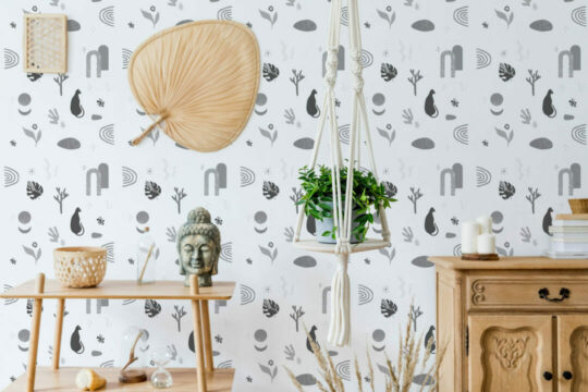 Black and white boho peel and stick removable wallpaper