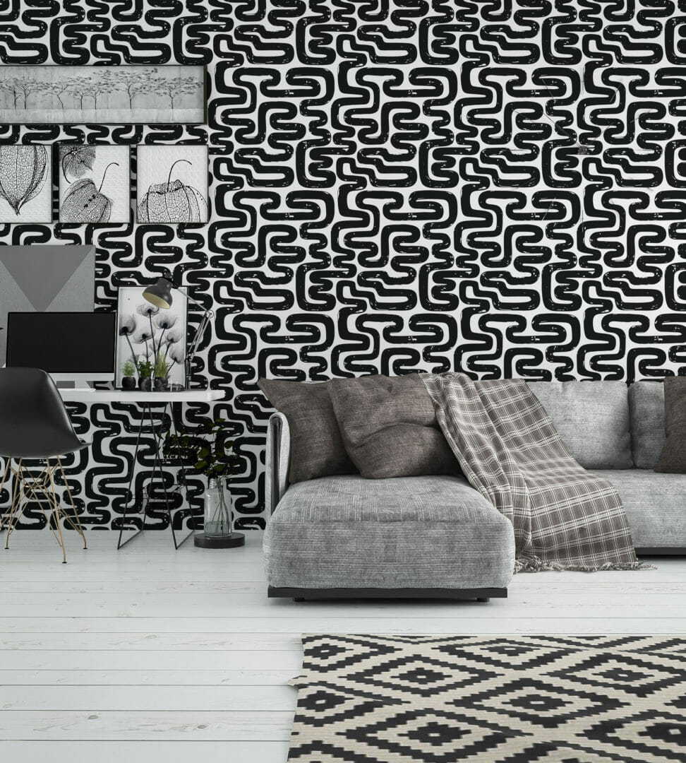 Black and white abstract pattern peel and stick wallpaper | Fancy Walls