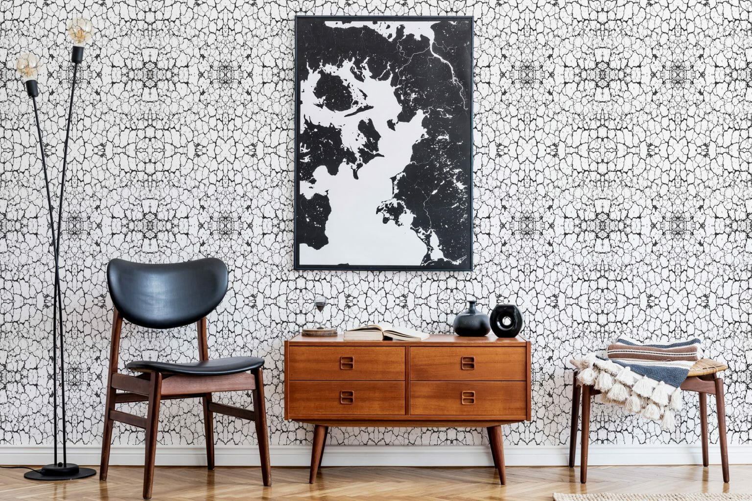 Black and white abstract pattern peel and stick wallpaper - Fancy Walls