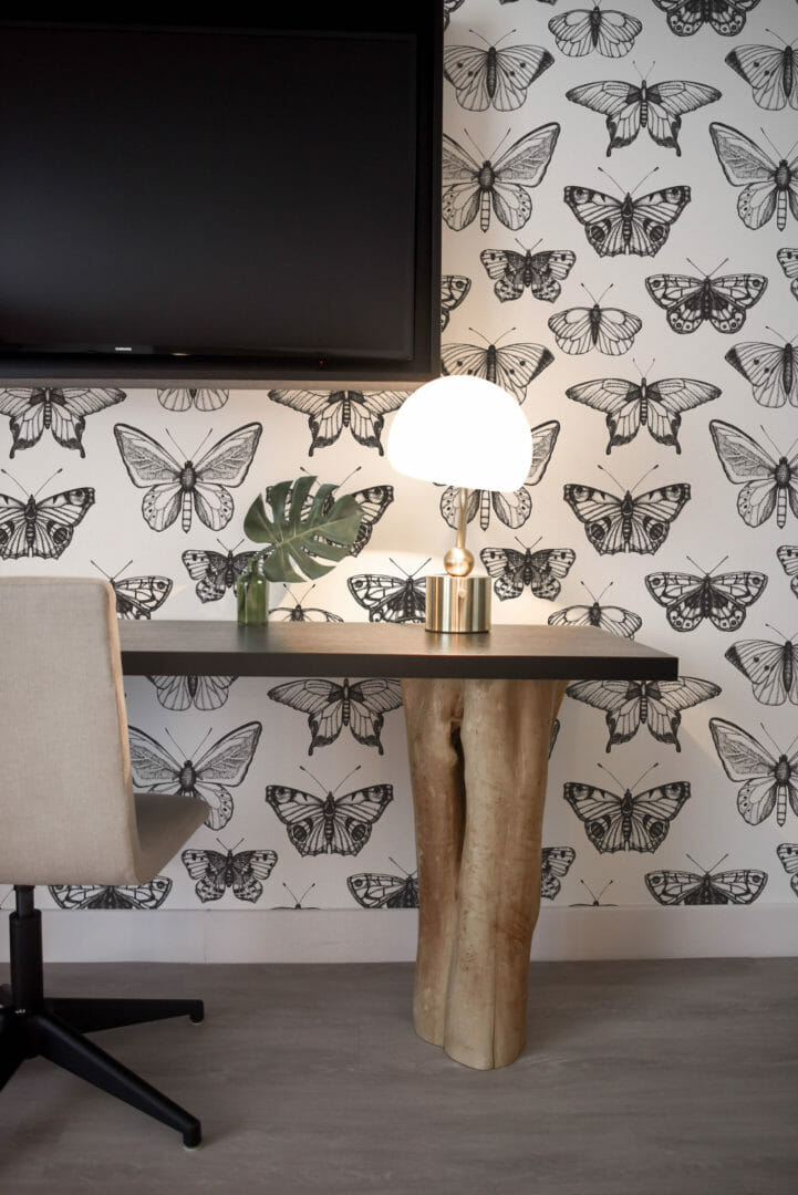 Black and white butterfly peel and stick wallpaper