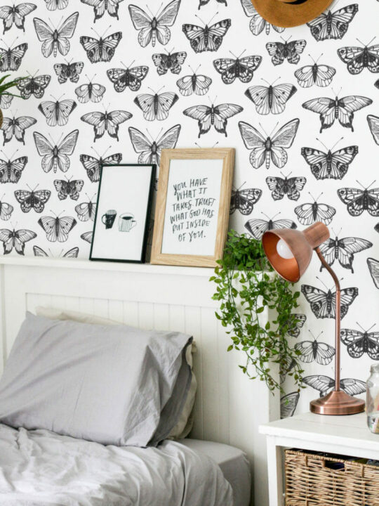 Black and white butterfly peel stick wallpaper
