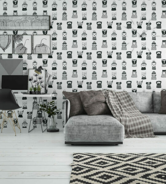Black and white cat self adhesive wallpaper
