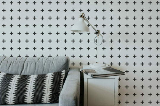 Black and white plus sign stick on wallpaper