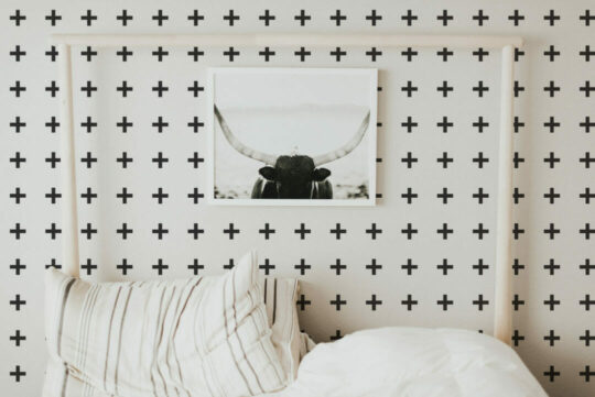 Black and white plus sign peel and stick removable wallpaper