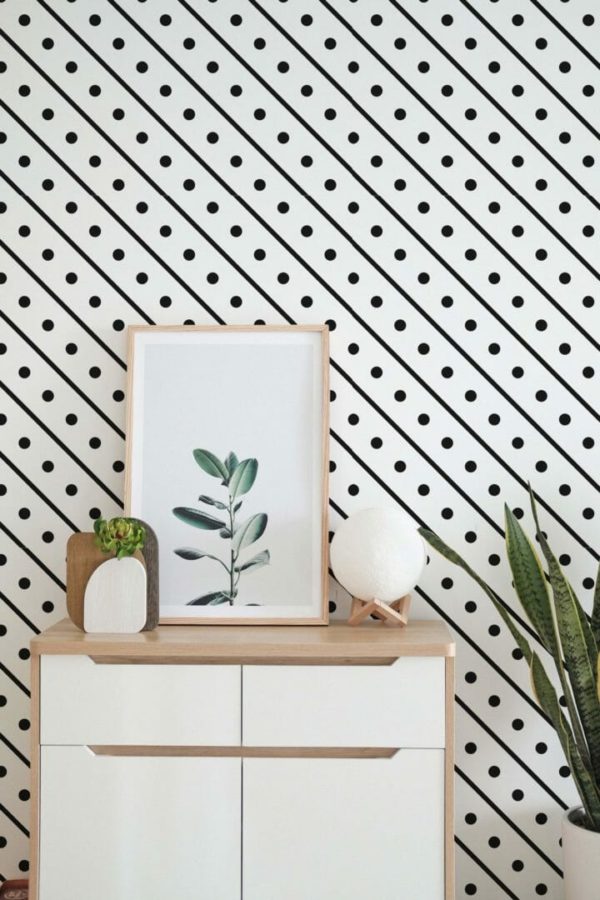 Diagonal dotted line peel and stick wallpaper