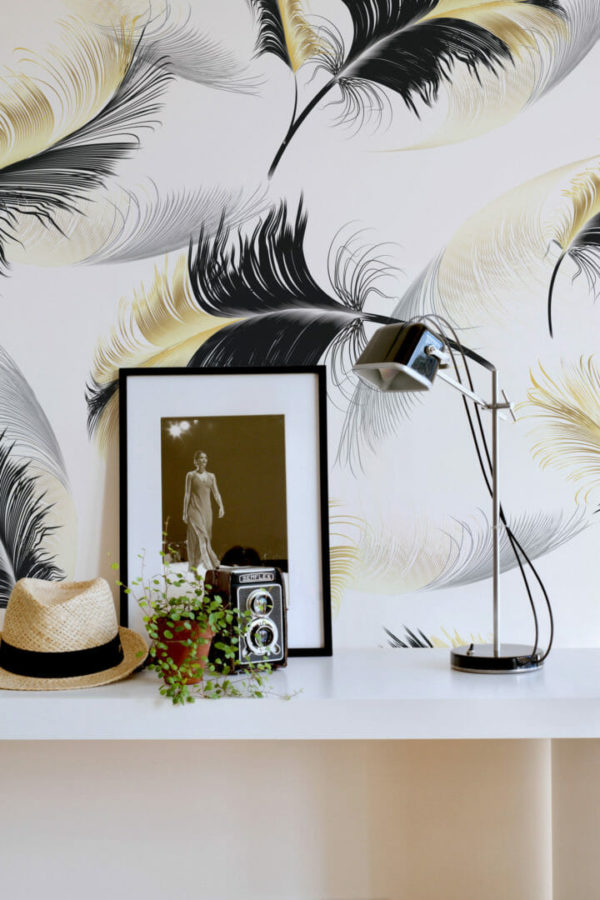 Feather peel and stick removable wallpaper