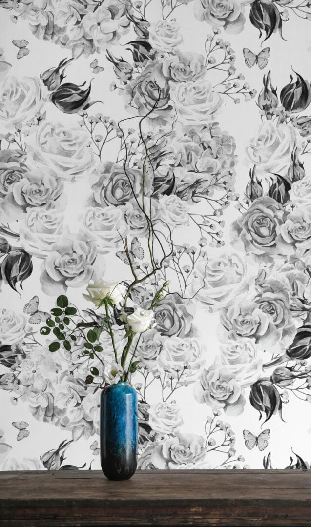 Black and white floral pattern peel and stick wallpaper | Fancy Walls