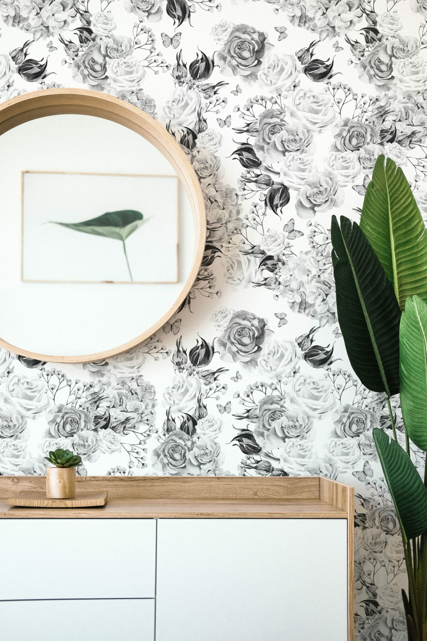 Black and white floral pattern peel and stick wallpaper | Fancy Walls