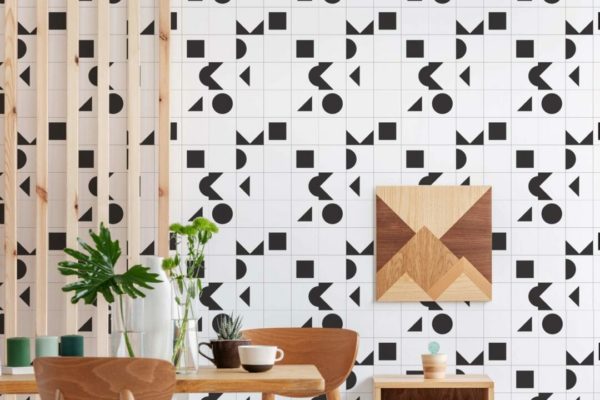 Geometric shapes grid wallpaper for walls