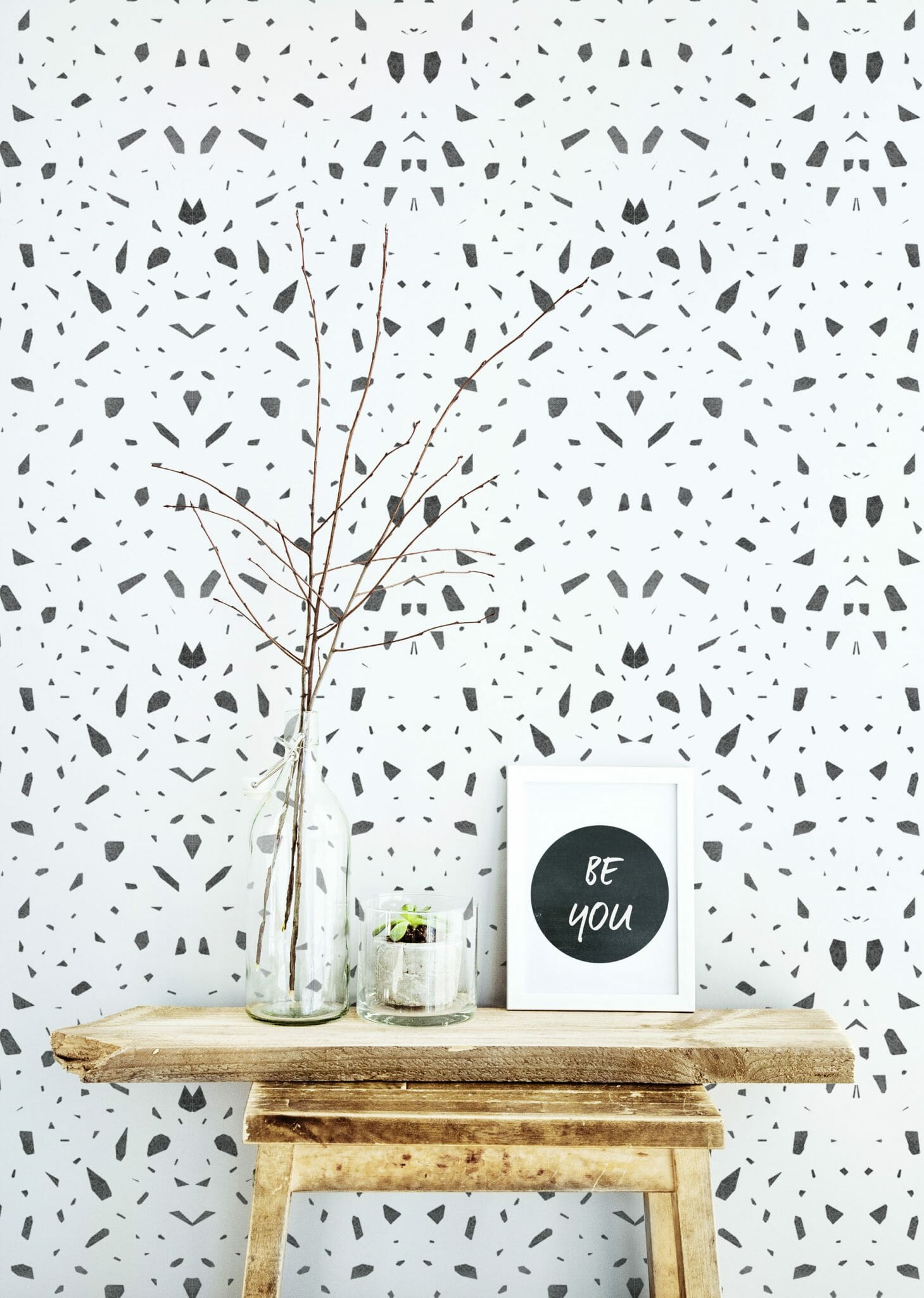 Black and white geometric pattern peel and stick wallpaper - Fancy Walls