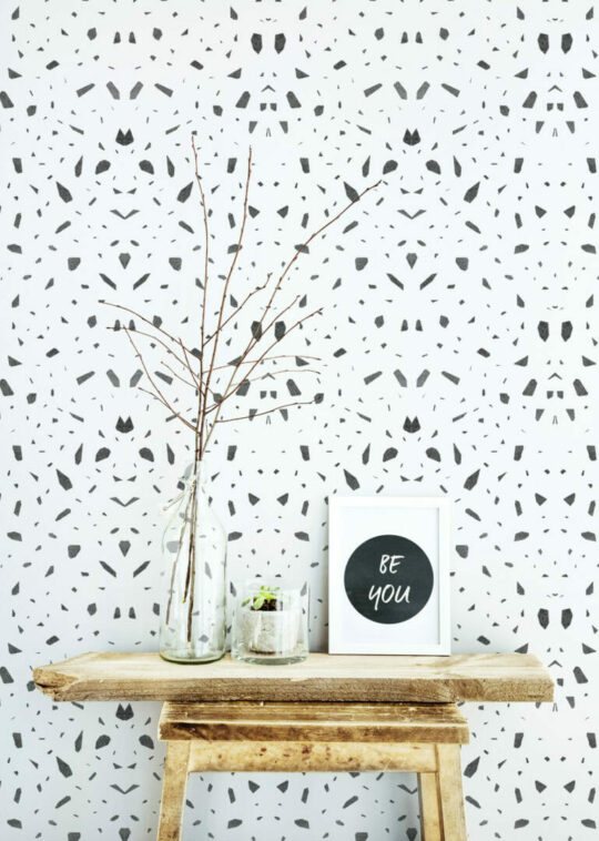 Black and white terrazzo stick on wallpaper