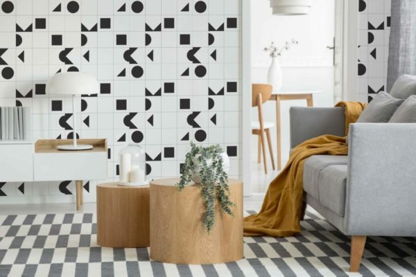 Geometric shapes grid self adhesive wallpaper