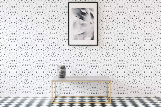 Black and white terrazzo peel and stick wallpaper