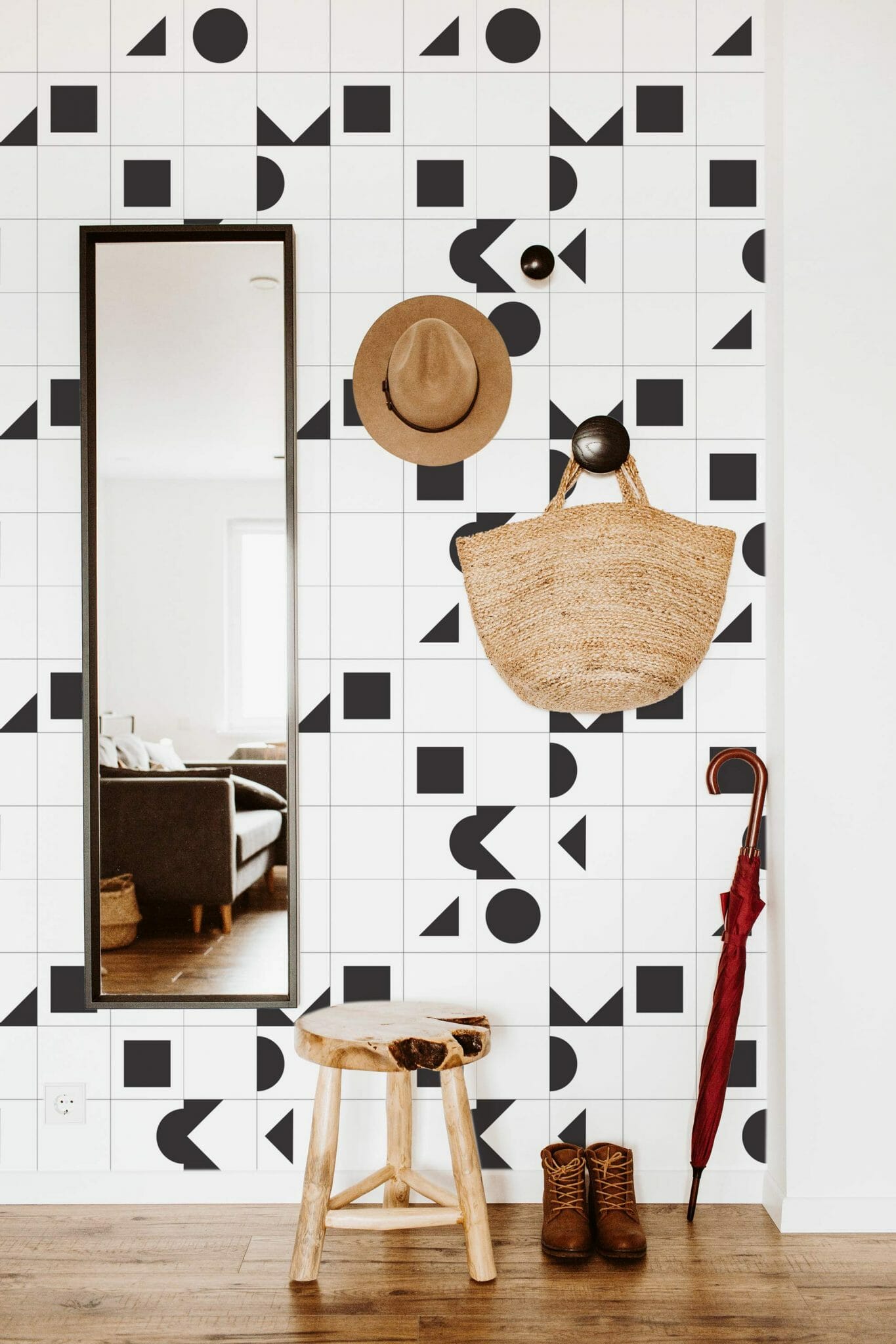 Black and white geometric pattern peel and stick wallpaper | Fancy Walls