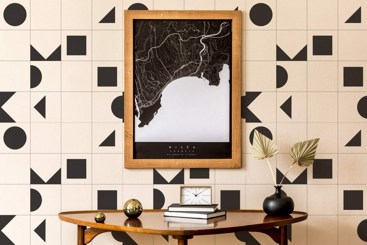 Black and white geometric pattern peel and stick wallpaper | Fancy Walls