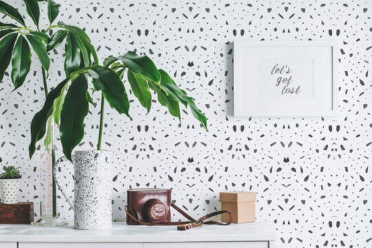 Black and white terrazzo peel and stick removable wallpaper