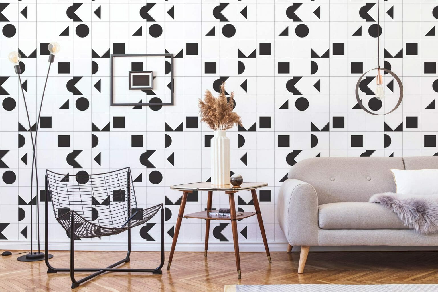 Black and white geometric pattern peel and stick wallpaper | Fancy Walls