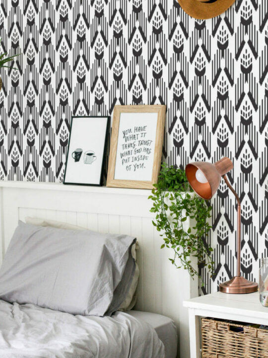 Black and white ikat peel and stick wallpaper