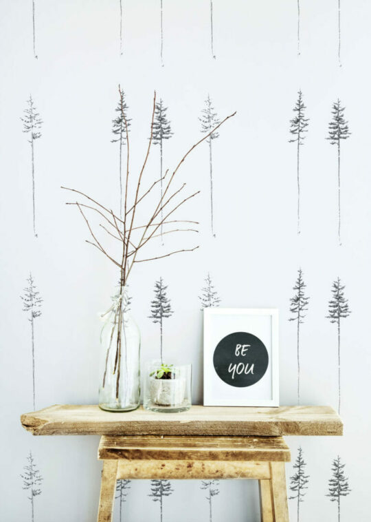 Black and white pine tree wallpaper for walls