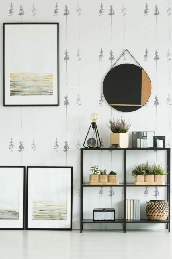 Black and white pine tree self adhesive wallpaper