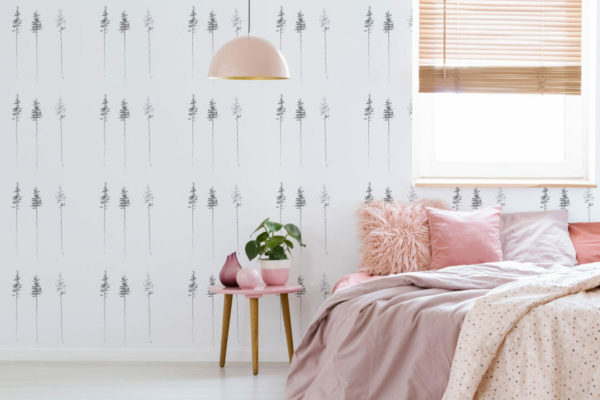 Black and white pine tree temporary wallpaper