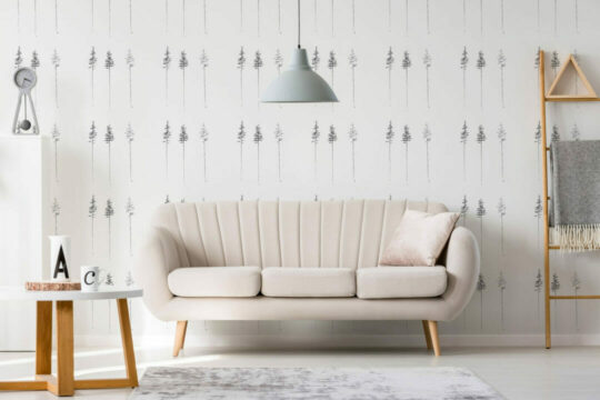 Black and white pine tree peel and stick removable wallpaper