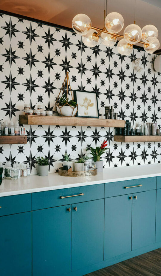 Black and white geometric star peel and stick removable wallpaper