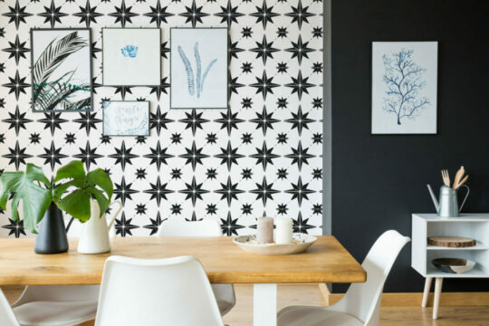 Black and white geometric star peel stick wallpaper