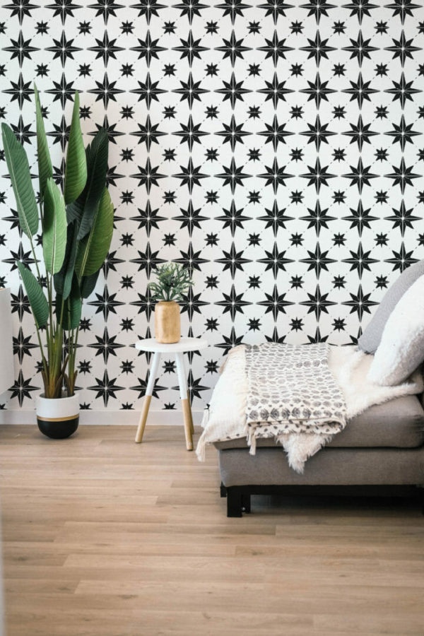Black and white geometric star self adhesive wallpaper