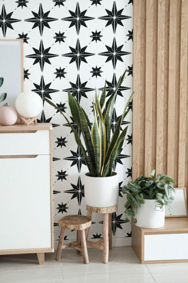Black and white geometric star stick on wallpaper