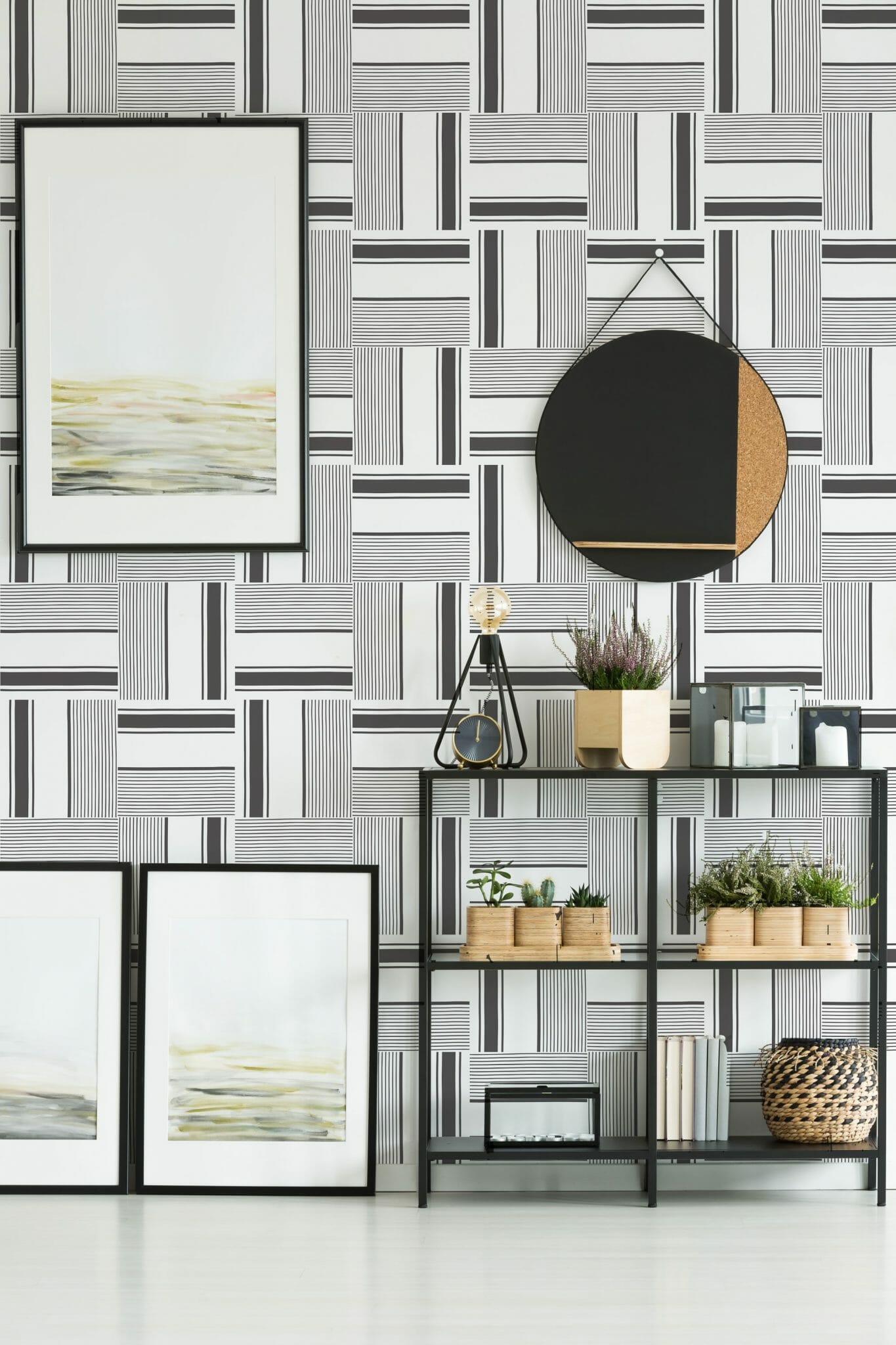 Black and white striped pattern peel and stick wallpaper | Fancy Walls