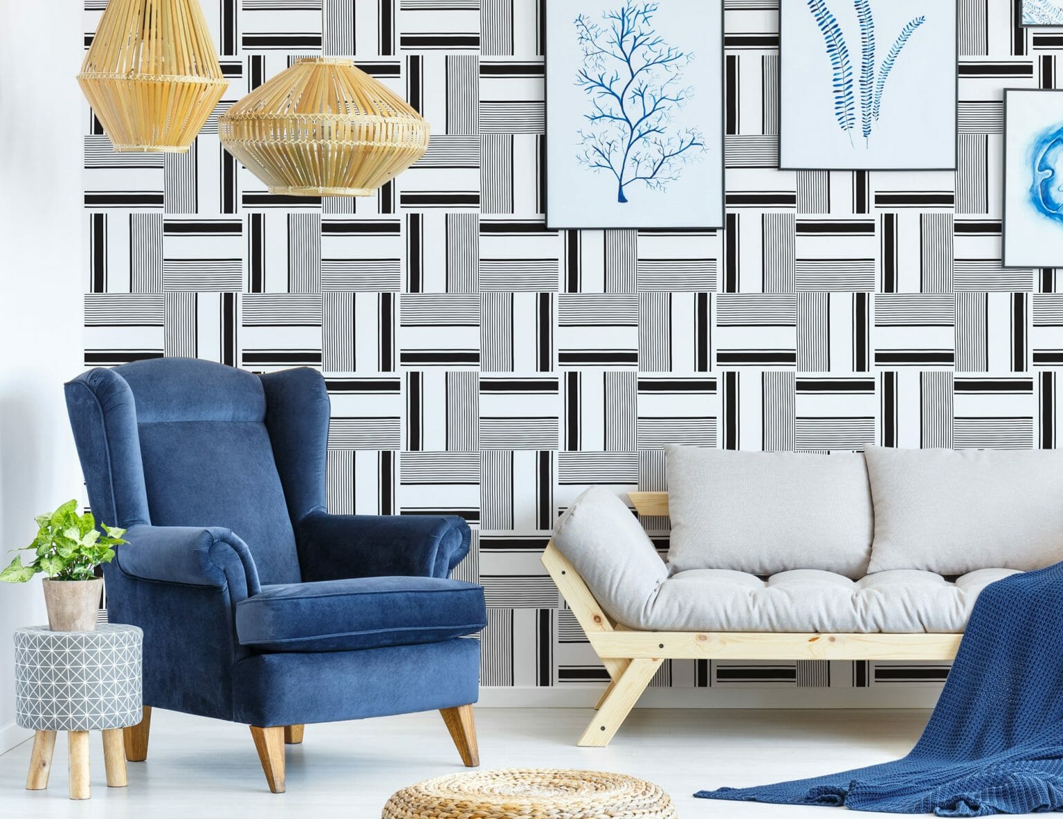 Black and white striped pattern peel and stick wallpaper | Fancy Walls