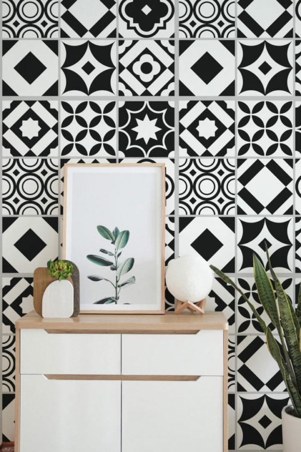 Black and white tile stick on wallpaper