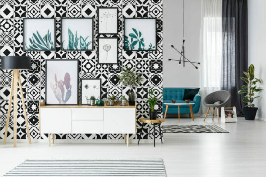 Black and white tile peel stick wallpaper