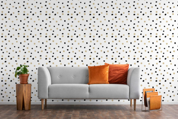 Beige, black and white dots wallpaper for walls